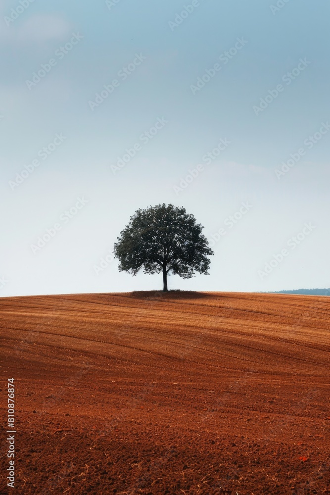 Solitary tree on grassy hill, minimalistic view. Solitary tree on grassy hill, minimalistic view.