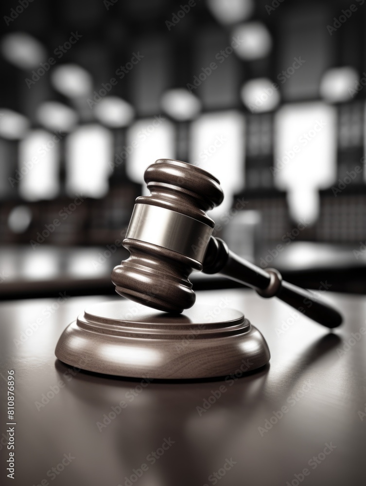 A wooden gavel sits on a wooden base. The gavel is made of wood and has a silver handle A wooden gavel sits on a wooden base. The gavel is made of wood and has a silver handle