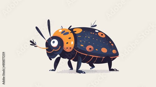 Cute beetle with funny antennae. Happy smiling bug 