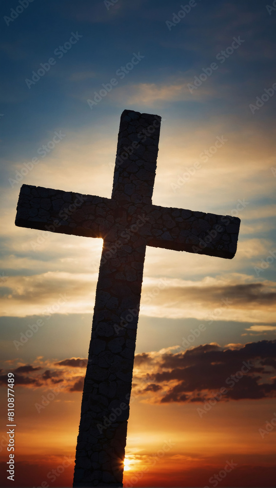 Cross at Sunrise, A silhouette of the Christian cross against a backdrop of sunrise, symbolizing hope and renewal. Cross at Sunrise, A silhouette of the Christian cross against a backdrop of sunrise, symbolizing hope and renewal.