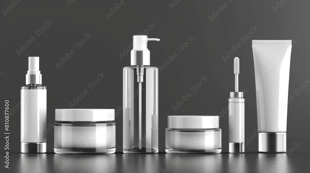 A collection of beauty products including a bottle of lotion, a bottle of shampoo, and a bottle of perfume A collection of beauty products including a bottle of lotion, a bottle of shampoo, and a bottle of perfume