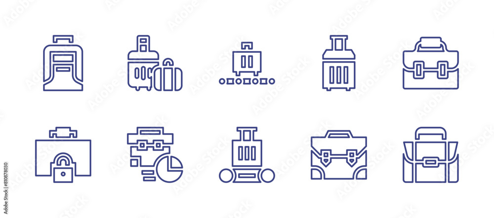 Suitcase line icon set. Editable stroke. Vector illustration. Containing suitcase, luggage, luggagescale, conveyorbelt.