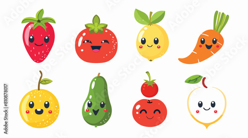 Cute emoji fruits and vegetables. Set of Emoji lemon