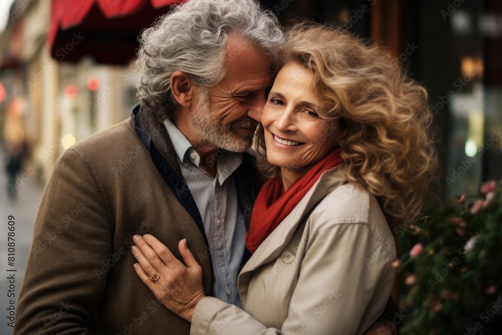 Fototapeta premium A loving couple embraces and shares a tender moment Fictional Character Created By Generative AI. 