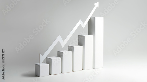 3D bar chart and trend graph arrow. Data analysis, financial and stock market concept