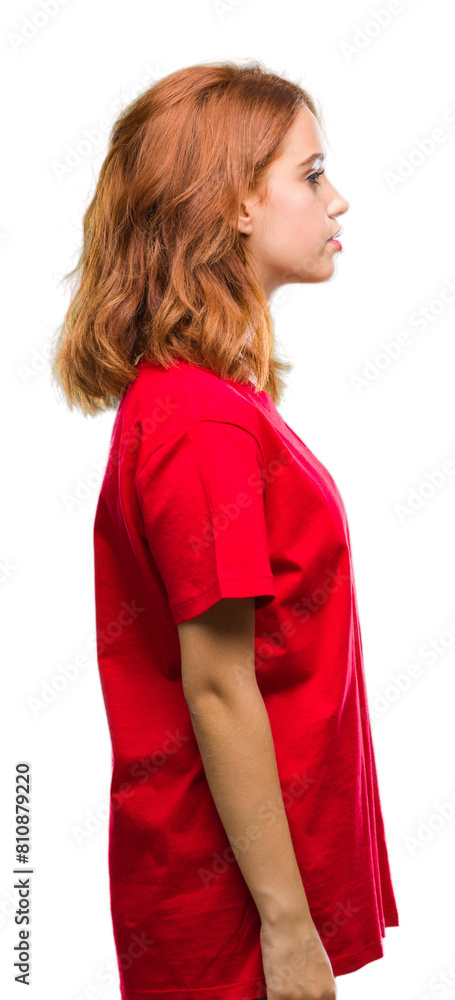 Young beautiful woman over isolated background looking to side, relax profile pose with natural face with confident smile. Young beautiful woman over isolated background looking to side, relax profile pose with natural face with confident smile.