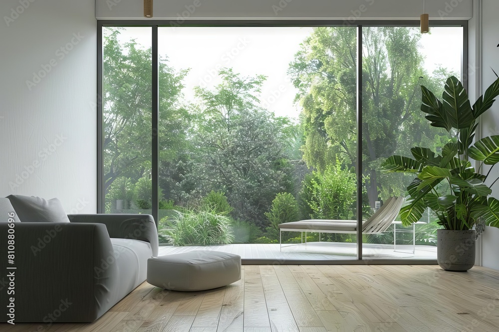 serene minimalist loft interior with garden view 3d rendering serene minimalist loft interior with garden view 3d rendering