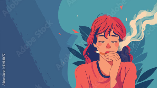 Depressed young woman smoking cigarettes. Concept 