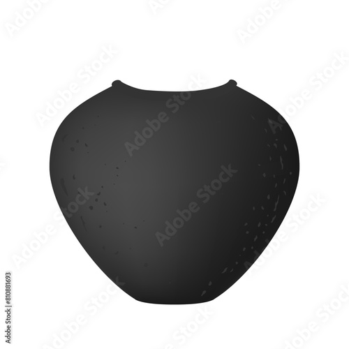 Realistic black round vase in elegant minimal style. Vintage clay medieval pot or jug on white background. Interior decor element. Vector illustration © Toltemara