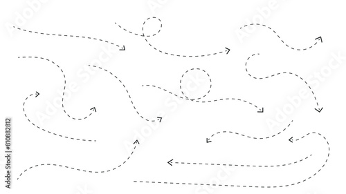Clean dot style hand drawn doodle arrows set. Clean dot arrows style doodle set hand drawn. Curve Dotted line.