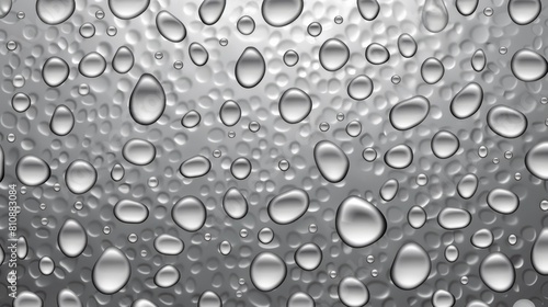 An abstract condensation wet texture on a grey metallic surface. Sporadic pure aqua blob patterns on an abstract condensation wet texture.