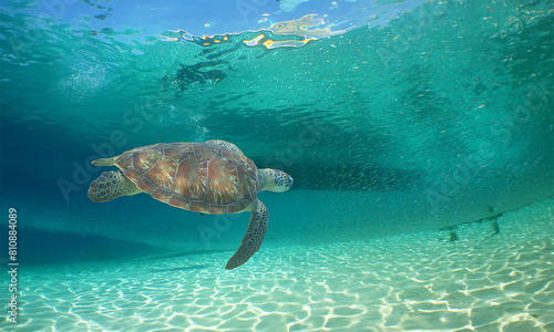 a sea turtle on a beach in the caribbean sea