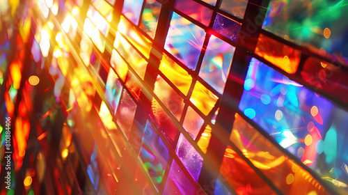 sunlight through stained glass windows illuminates a colorful wall photo