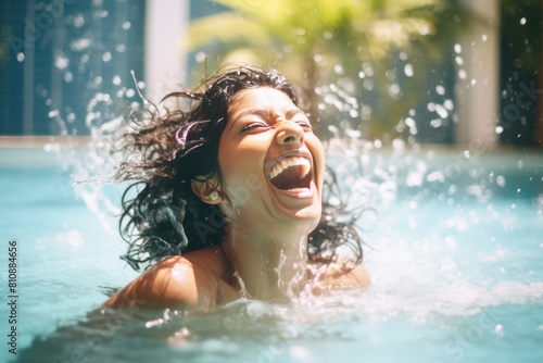 Laughing woman in the water, having a good time Fictional Character Created By Generative AI. 