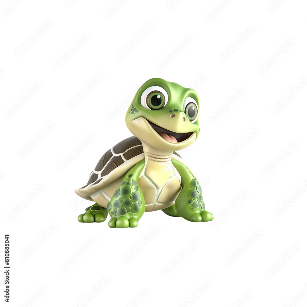 Fototapeta premium Cute cartoon turtle on white background