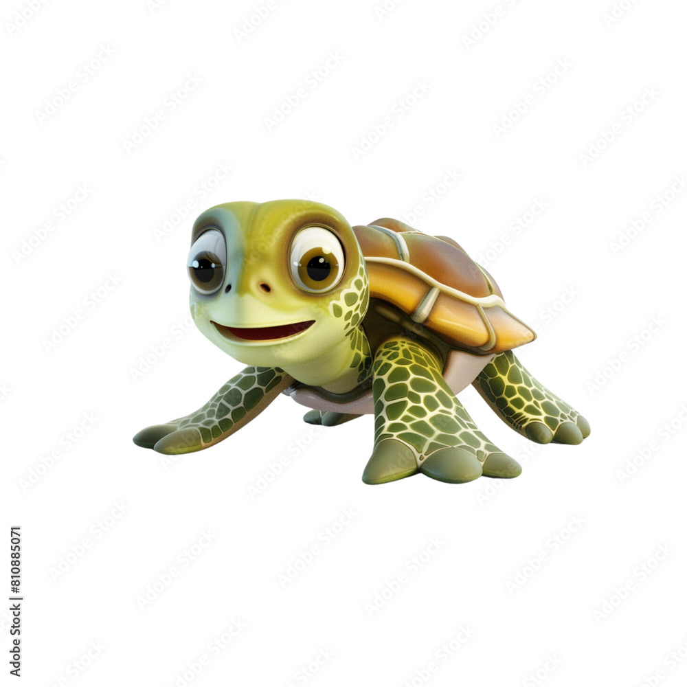 Fototapeta premium Cute cartoon turtle on white background