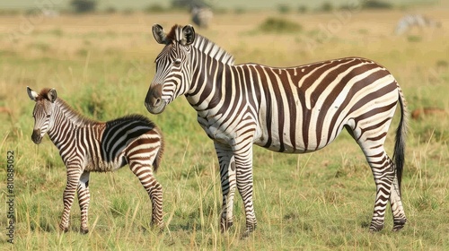 A Zebra Mom with her baby zebra. generative ai