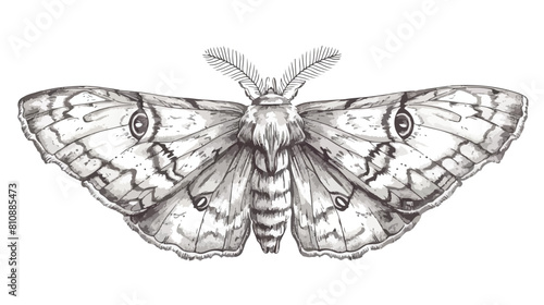 Drawn butterfly. Outlined moth sketch vintage retro