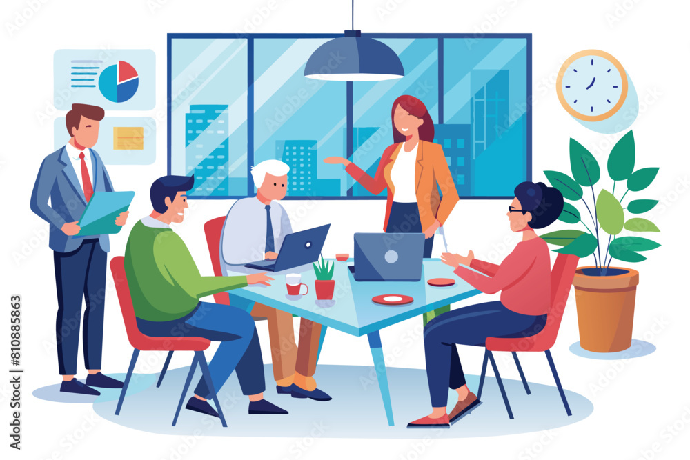 Team members discussing ideas at conference table. Ai generated Team members discussing ideas at conference table. Ai generated