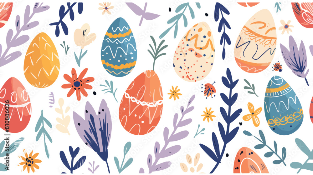 Easter eggs decorative pattern on white background. H