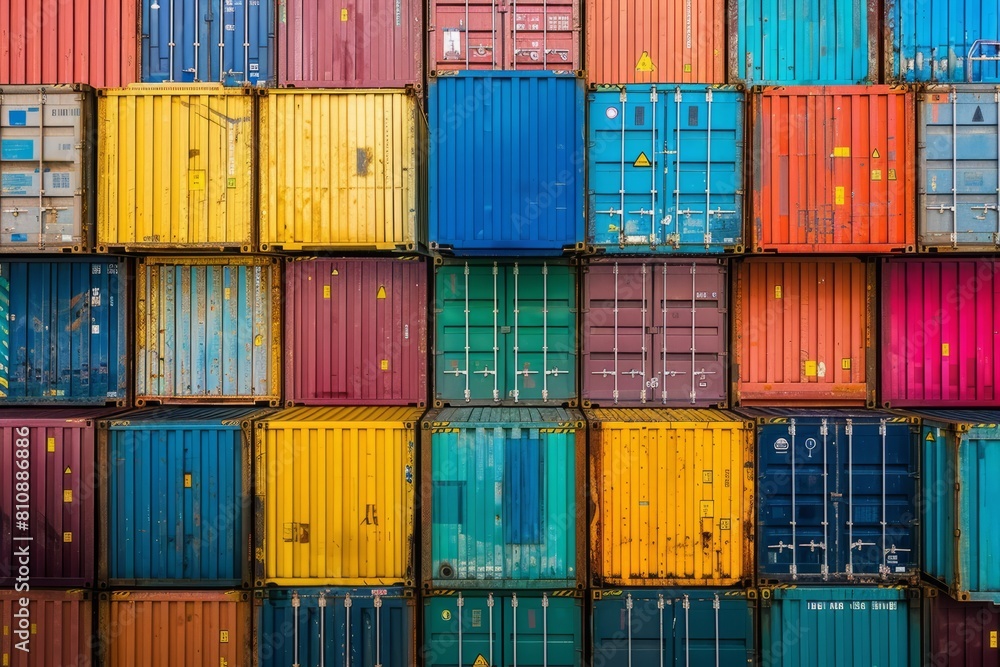 Fototapeta premium Container stacks on board under crane bridge