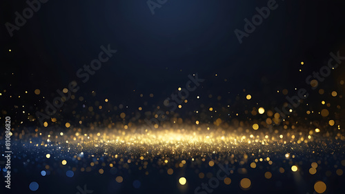 abstract background with Dark blue and gold particle. Christmas Golden light bokeh on navy blue background. black bokeh background black texture dark Gold foil texture. Holiday concept. ai