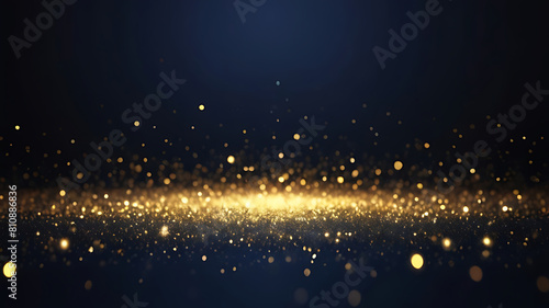 abstract background with Dark blue and gold particle. Christmas Golden light bokeh on navy blue background. black bokeh background black texture dark Gold foil texture. Holiday concept. ai