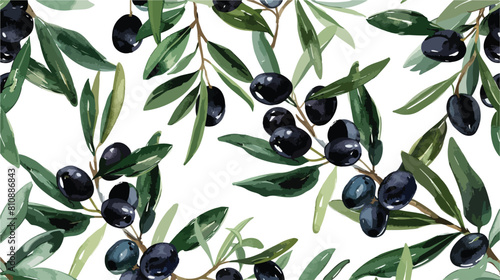 Elegant botanical seamless pattern with olive tree br photo