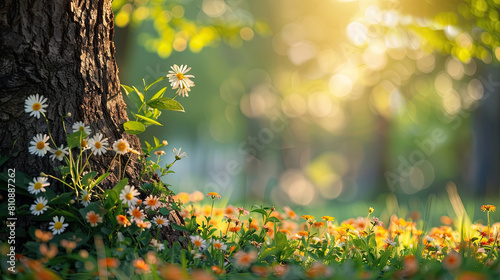 Spring or summer abstract flowers with nature blur effect background , copy space for text, greeting cards , invitations , banners , portraits 