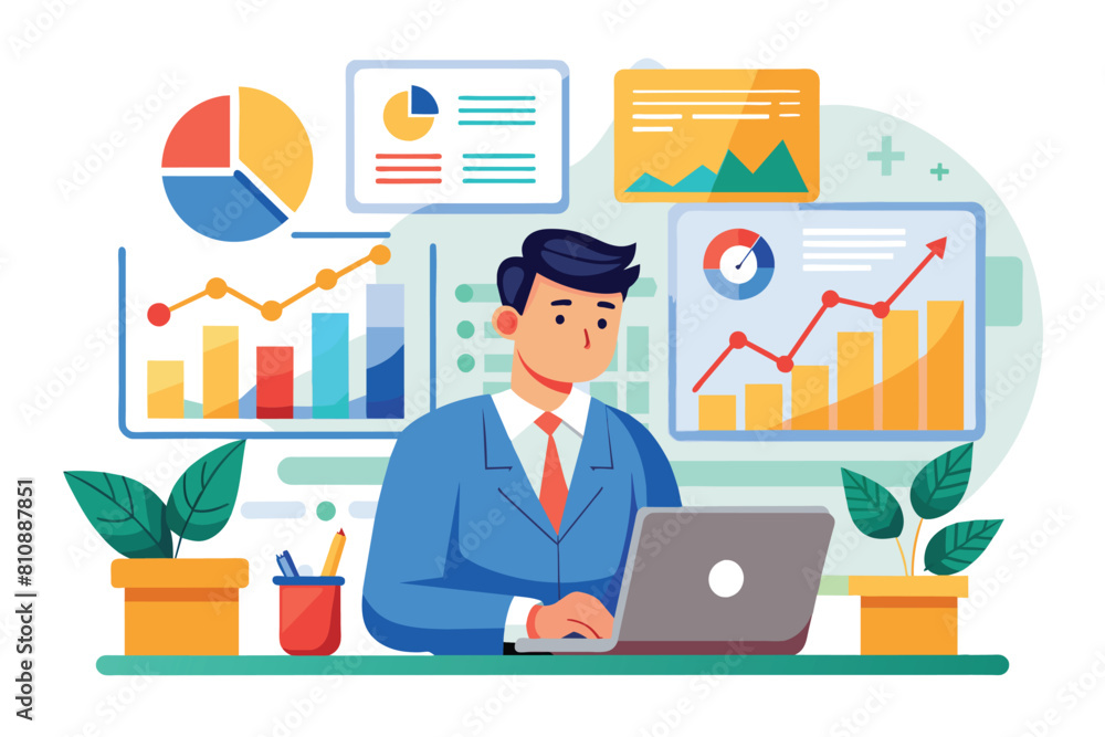 Person seated at workstation with laptop, Ai generated Person seated at workstation with laptop, Ai generated