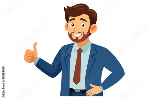 Thumbs up for successful business endeavors! This cartoon businessman is all set for a productive day ahead. AI generated