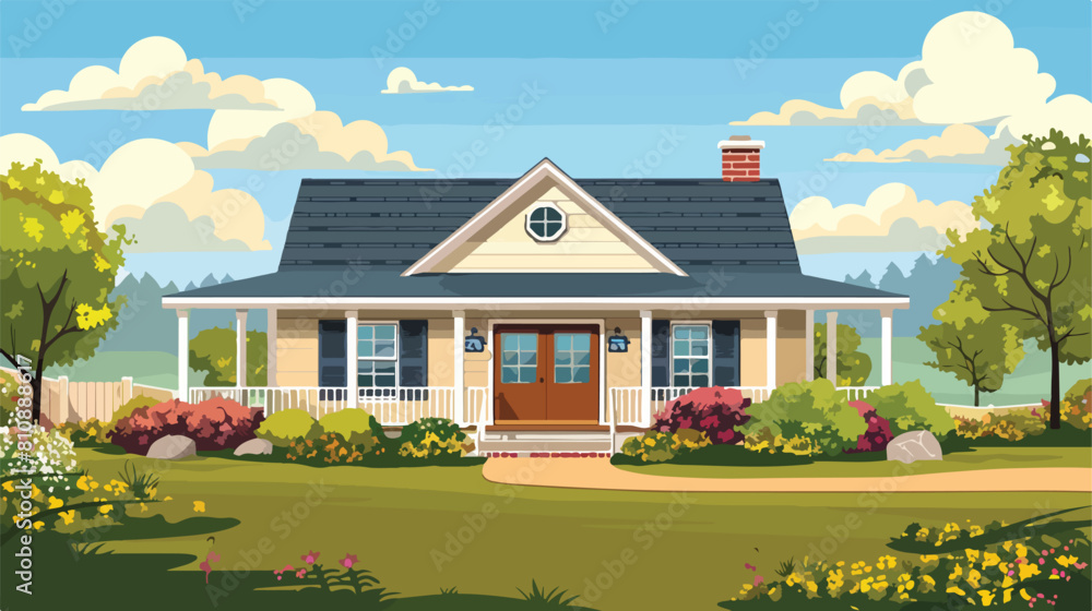 house with front view in landscape Vector illustration