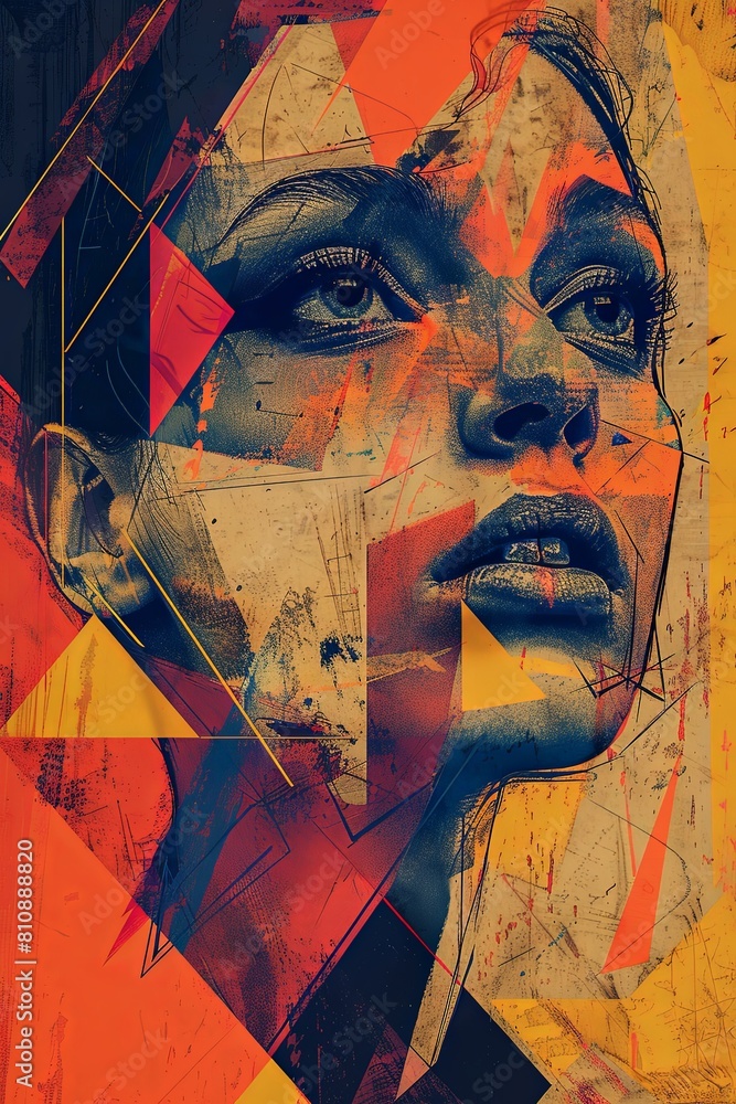 Φωτογραφία AI generated illustration of an abstract collage of woman's face with bold geome