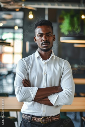 Confident Young Man in a White Shirt Fictional Character Created By Generative AI.  © shelbys