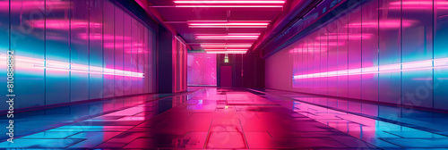 urban neon dreams come to life in this vibrant scene featuring a blue wall, red ceiling, and floor, with a striking red light adding a pop of color photo