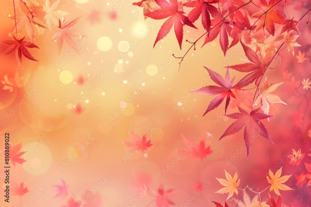 web banner design for autumn season with red and yellow leaves bokeh background