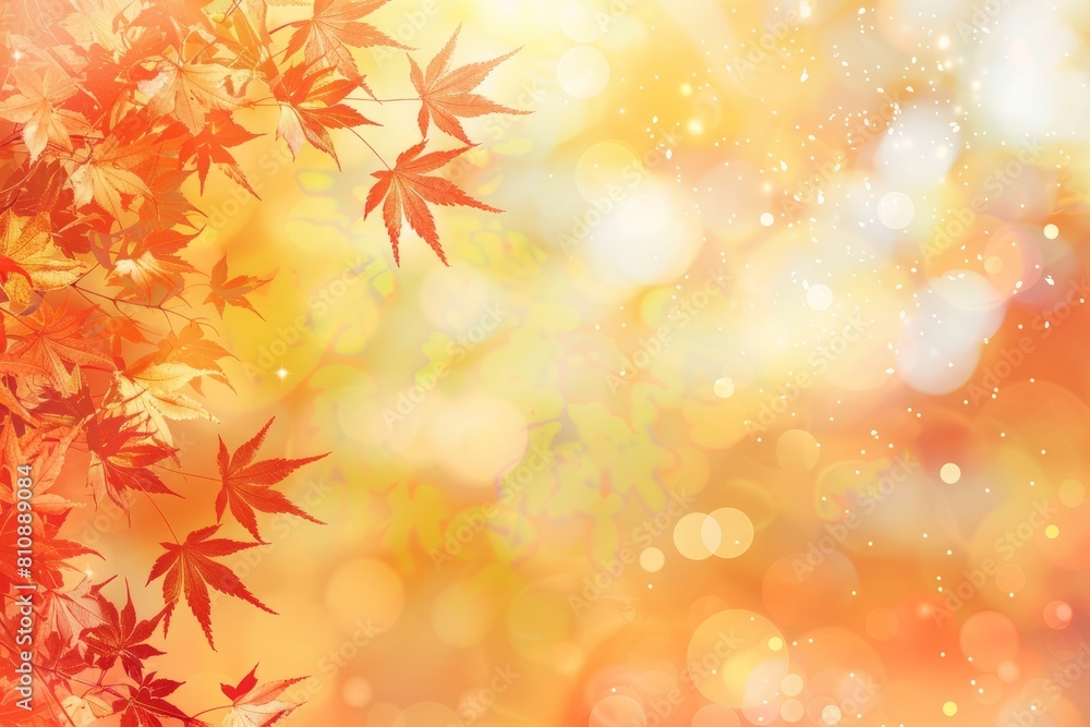 web banner design for autumn season with red and yellow leaves bokeh background