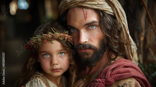 modern portrait of jesus with little girl