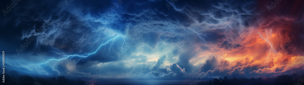 Dramatic Lightning Storm Over Ocean with Dark Clouds Dramatic Lightning Storm Over Ocean with Dark Clouds