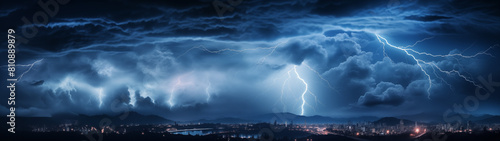 Intense Lightning Storm Over Mountainous Cityscape at Night