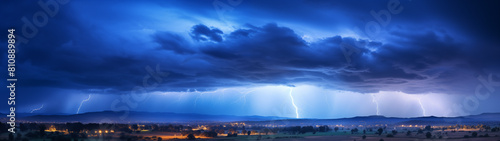 Dramatic Nighttime Panorama with Multiple Lightning Strikes