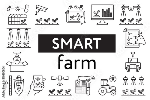 Smart farm line icon, smart farming and agriculture icon or sign, vector icon