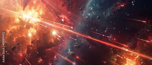 Epic space battle rages on with laser beams, explosions, and ships battling for supremacy.