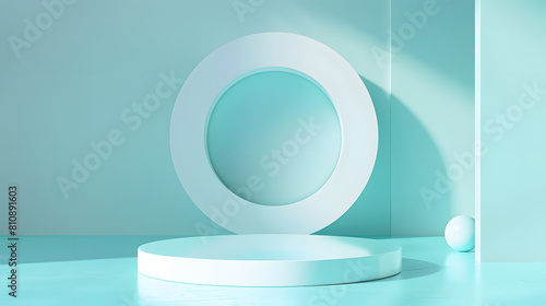 Realistic podium minimalist display on green platform display background clean design. serving backdrop for 3D product display stage. abstract  stand  scene  geometric  showcase