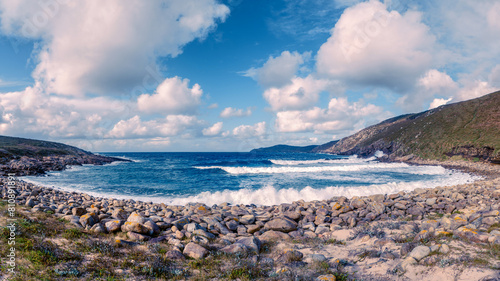 Panorama of the wild and rugged Coast of Death in Muxia, Galicia, Spain