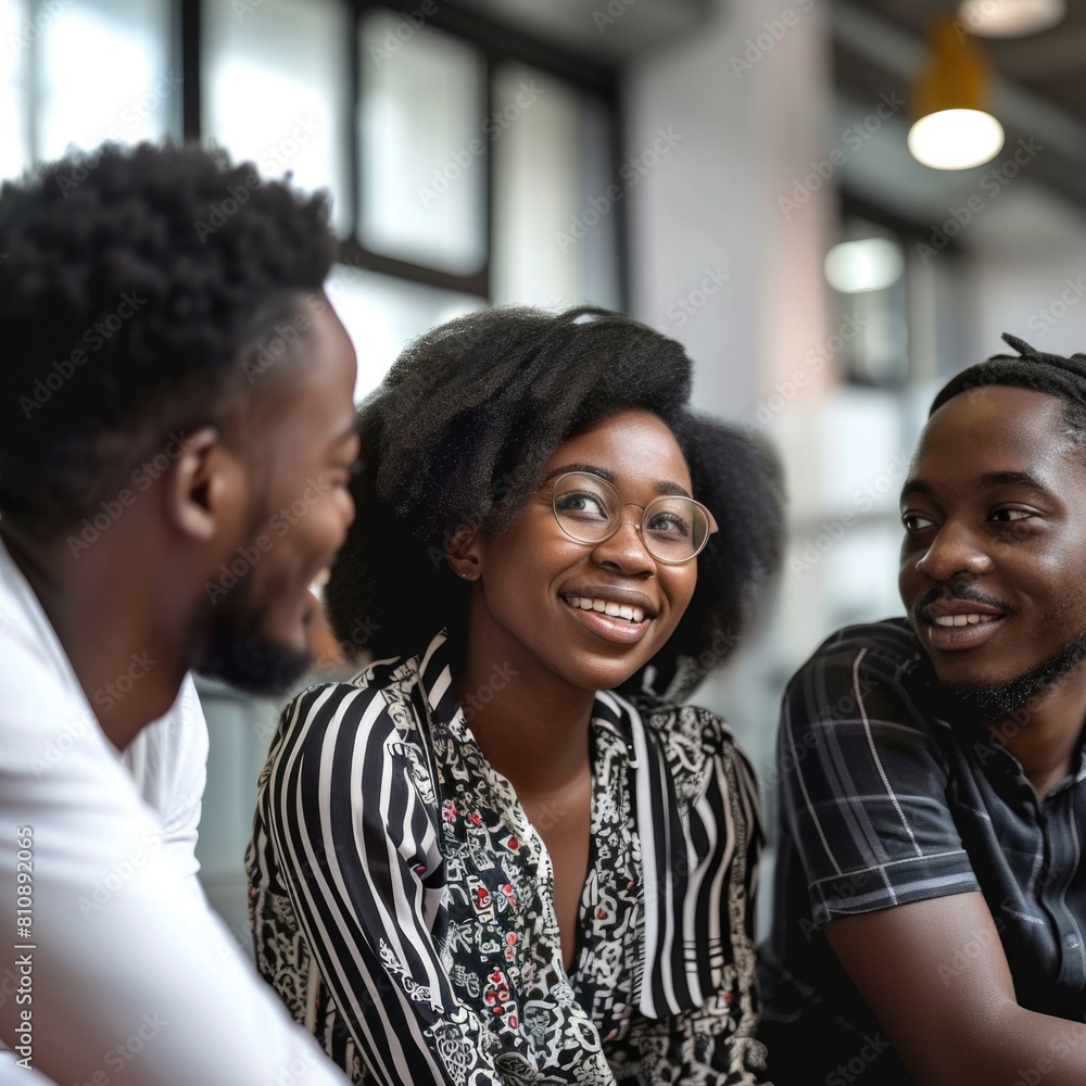 Smiling African American and two black men having a conversation Fictional Character Created By Generative AI. Smiling African American and two black men having a conversation Fictional Character Created By Generative AI.