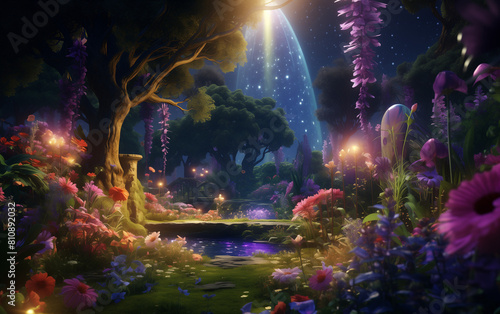 Enchanted Retreat  A Dreamy Garden with Flowers  Lights  Rainbows  Animals  and a Babbling Creek