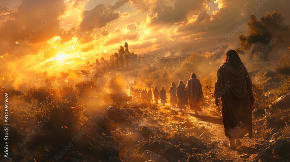 of Jesus walking a path towards Golgotha of Jesus walking a path towards Golgotha