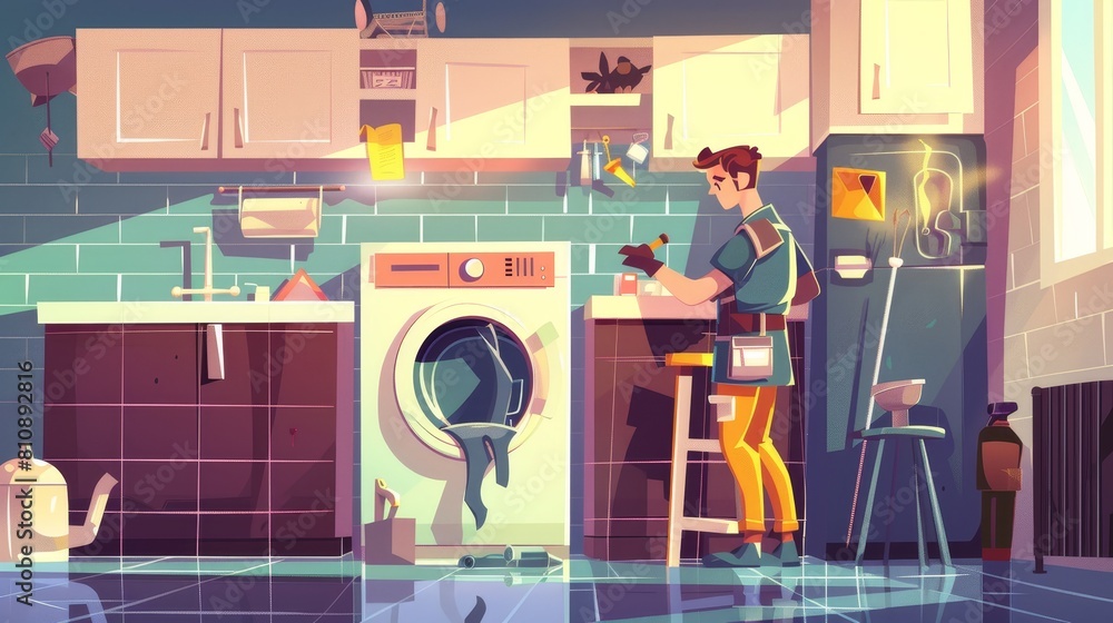 The plumber fixes water pipes, boilers, sinks, and broken washing