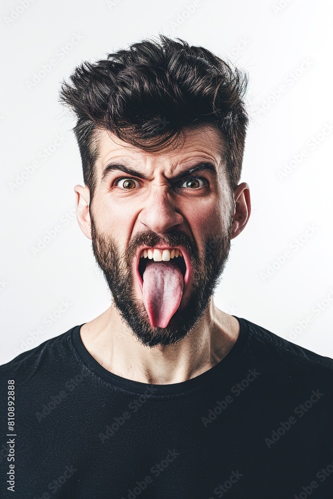 Man showing his tongue on white background Man showing his tongue on white background